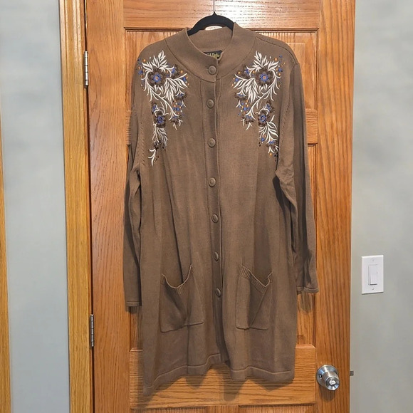 Vintage Bob Mackie Embroidered Brown Cardigan size 2X - Picture 1 of 8